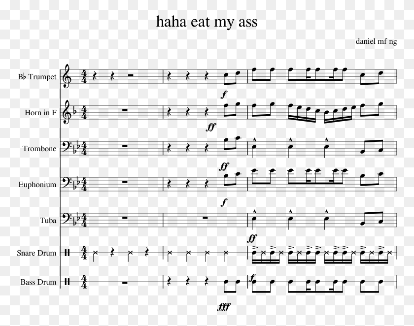 773x602 Haha Eat My Ass Sheet Music For Trumpet French Horn Bringer Of War Flute, Gray, World Of Warcraft HD PNG Download