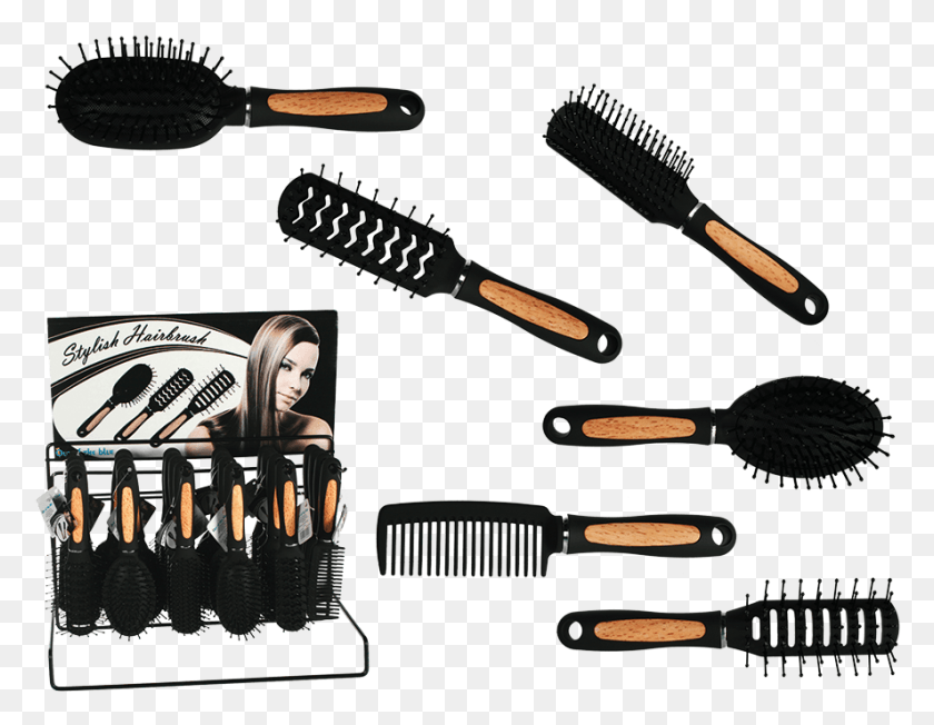 887x674 Hairbrush In Wooden Optic Hairdresser, Tool, Brush, Person HD PNG Download