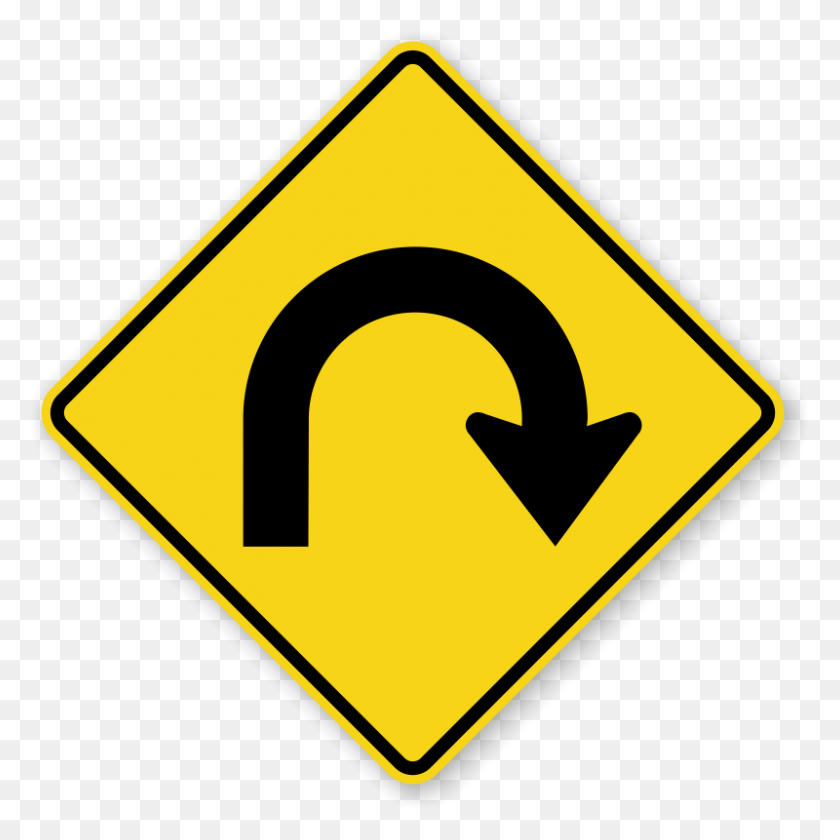 800x800 Hairpin Curve Right U Turn Traffic Sign, Symbol, Road Sign, Sign HD PNG Download
