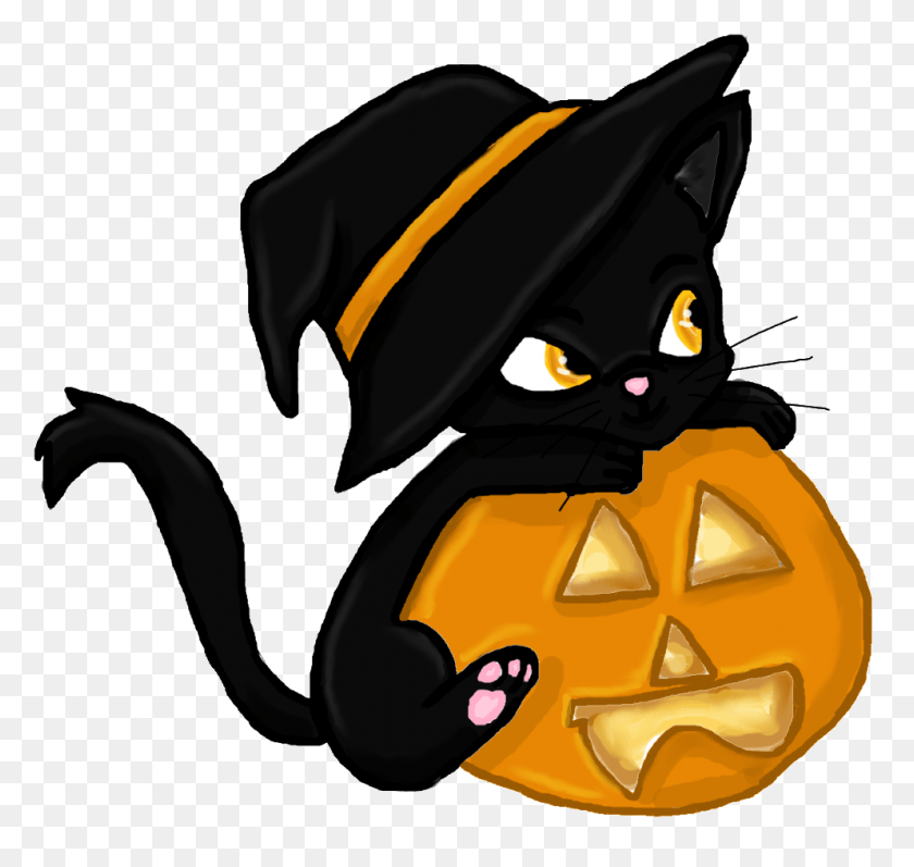 993x939 Descargar Png Halloween Clipart Gato Negro Dibujos Animados De Halloween Gatos Negros, Casco, Ropa, Vestimenta Hd Png