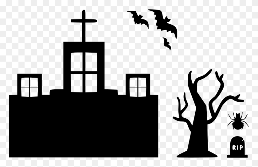 980x606 Halloween Haunted Home House Mansion Bats Tree Spider Halloween Tree Spider, Stencil, Symbol HD PNG Download