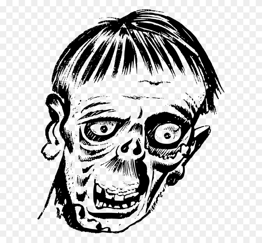600x720 Halloween Head Monster Skull Zombie Black And White Zombie, Gray, World Of Warcraft HD PNG Download