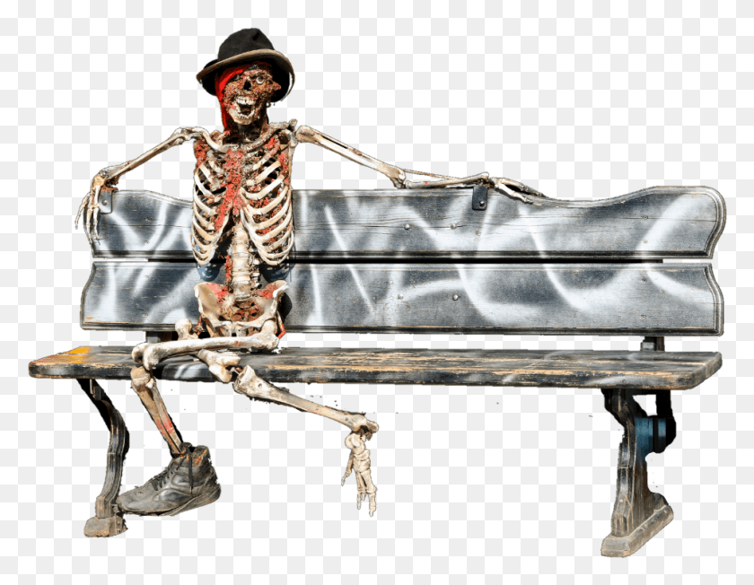 959x728 Halloween Skeleton Bench Scary Sitting, Person, Human, Furniture HD PNG Download