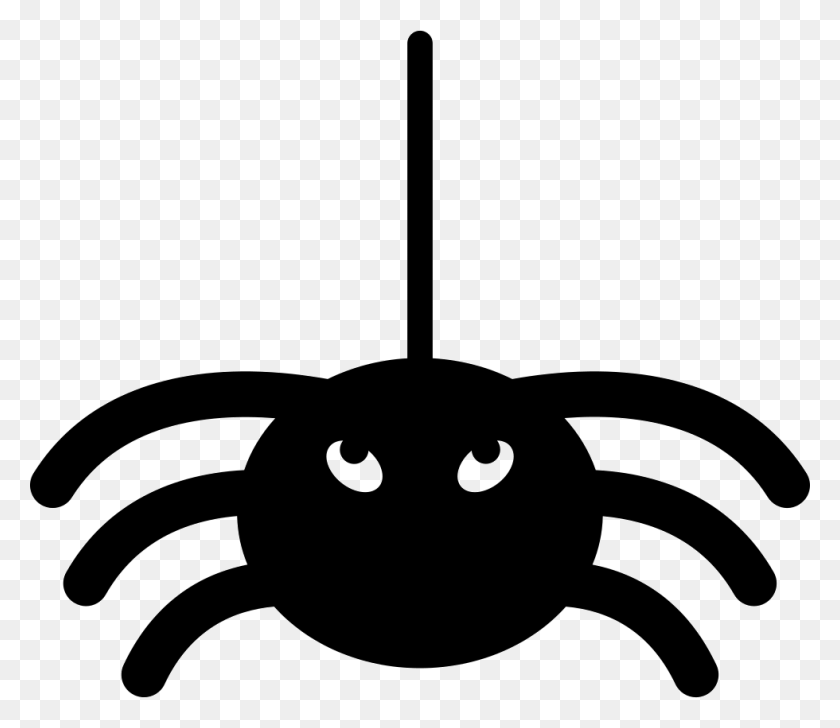 980x840 Halloween Spider Hanging From Thread Comments Halloween Spider Icon, Stencil, Animal HD PNG Download