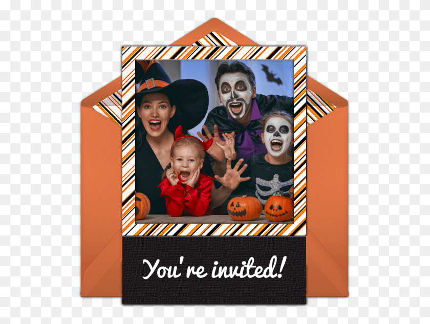 535x573 Halloween Stripes Frame Online Invitation Family Celebrating Halloween, Poster, Advertisement, Person HD PNG Download