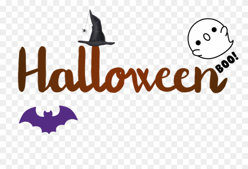 815x538 Halloween Texto Murciélago Fantasma Araña, Símbolo, Etiqueta, Logotipo Hd Png
