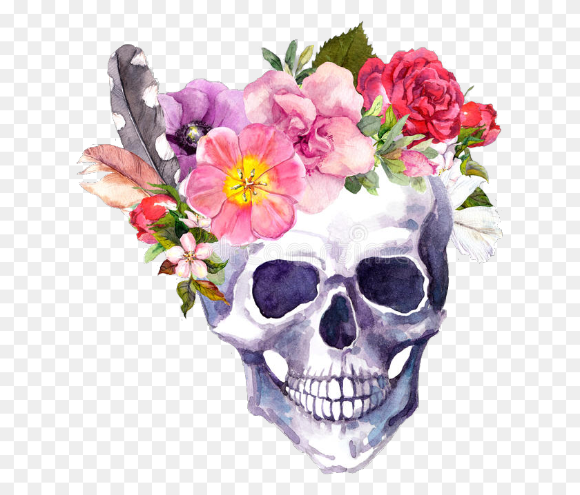 617x658 Halloween Tumblr Flores Flower Skull With Flower Crown, Plant, Blossom, Rose HD PNG Download