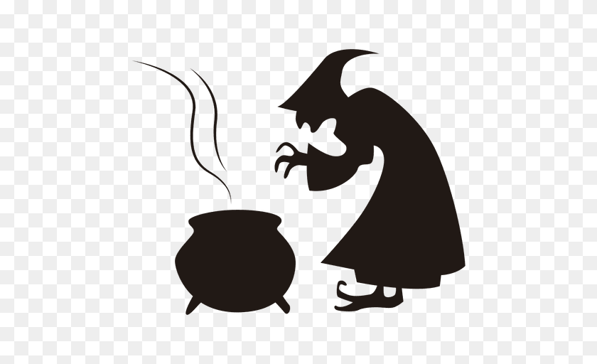 512x512 Halloween Witch Cooking Silhouette, Adult, Female, Person, Woman Sticker PNG