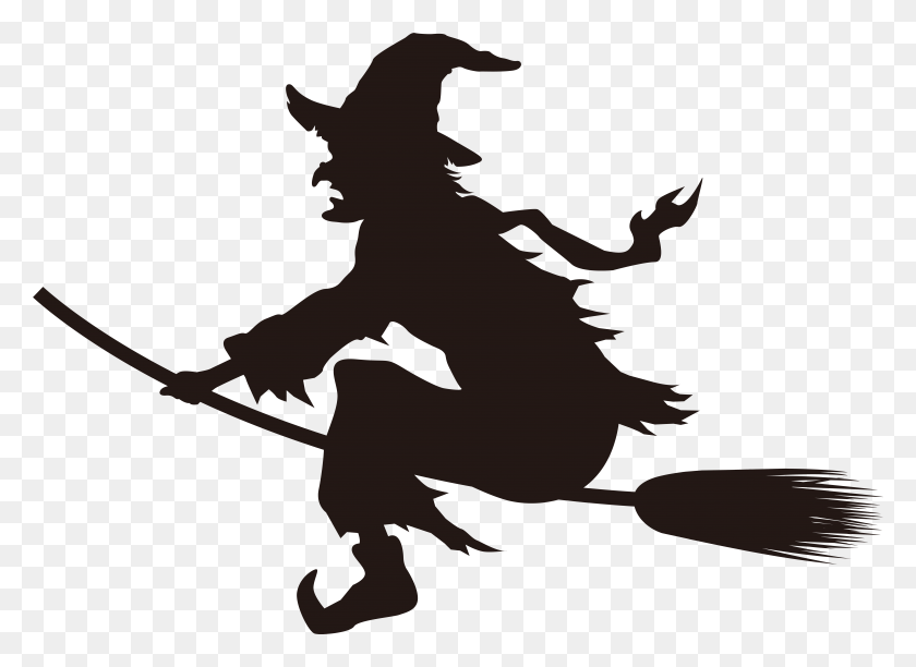 7808x5526 Halloween Witch On Broom Silhouette Clip Art Image Witch On Broom, Person, Human HD PNG Download