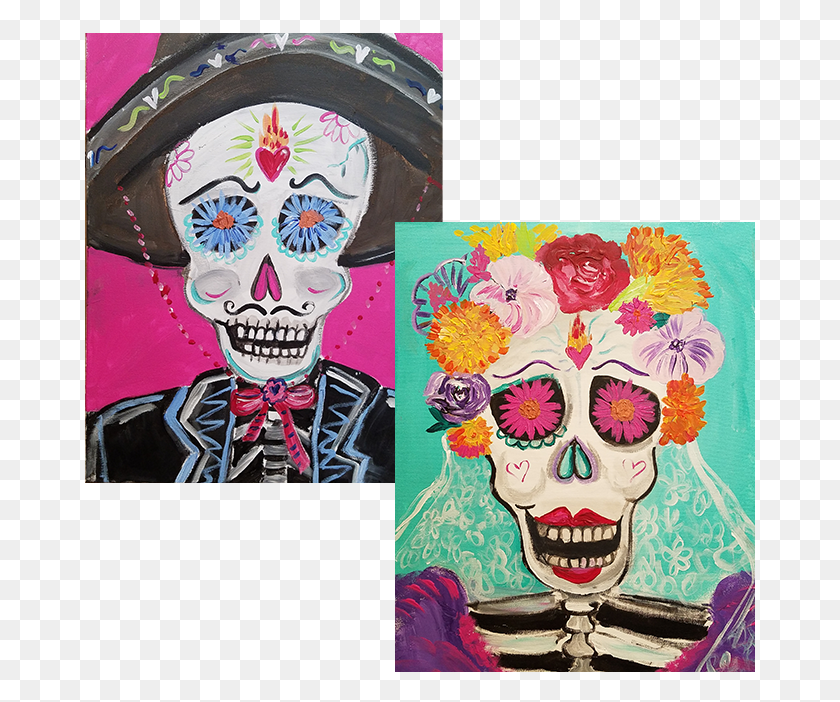 670x642 Halloweendia De Los Muertos Skull, Person, Collage, Poster Hd Png