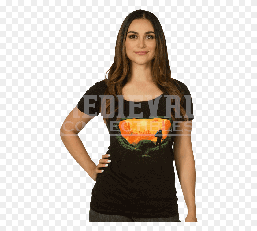 462x696 Descargar Png Halo Master Chief Silueta Para Mujer Scoop T Shirt Chica, Ropa, Ropa, Persona Hd Png