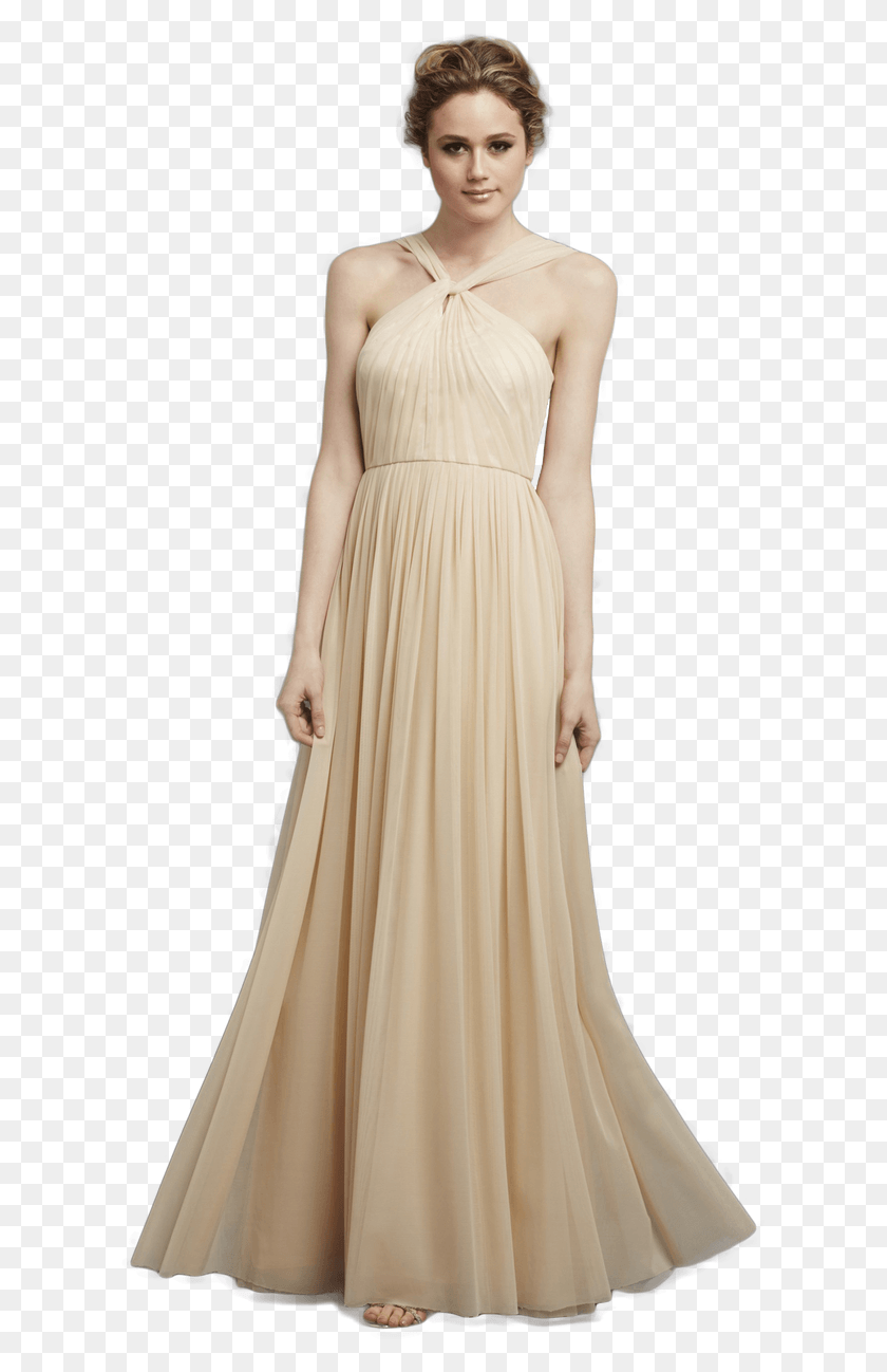 612x1238 Halter Neck Pleated Long Tulle Bridesmaid Dress Gown, Clothing, Apparel, Evening Dress HD PNG Download