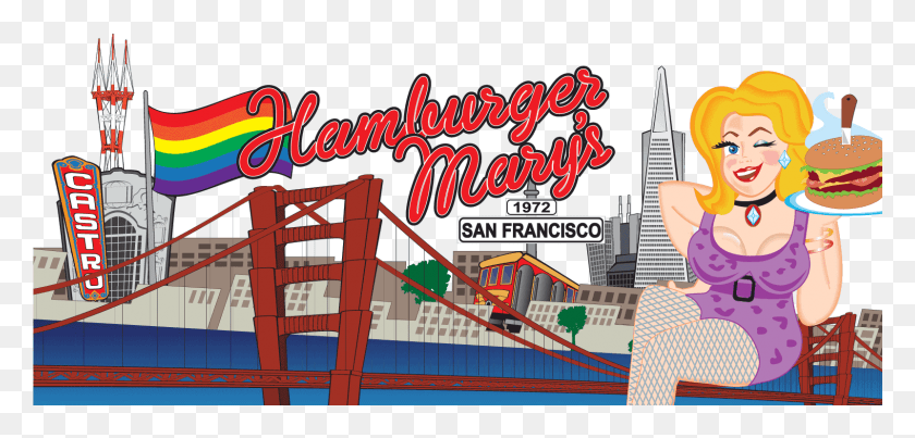 1601x705 Hamburger Marys San Francisco Skyline Hamburger Mary39s San Francisco, Person, Human, Advertisement HD PNG Download