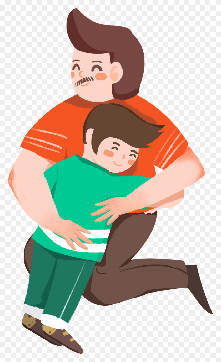 1242x2096 Hand Drawn Cartoon Father And Son Hug Decorative Psd, Person, Human, Female HD PNG Download