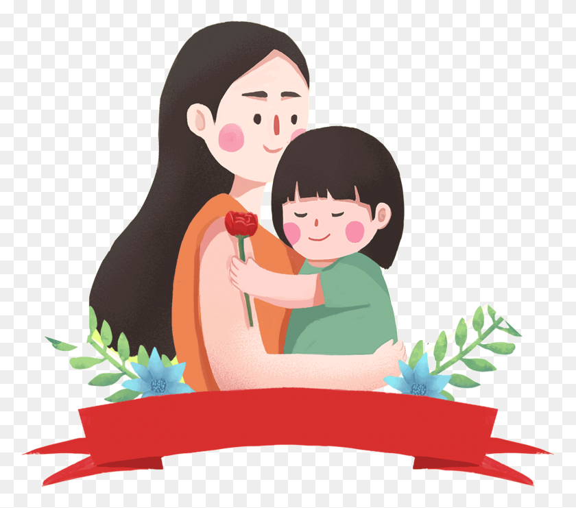 1573x1375 Hand Drawn Cartoon Mother Holding Child Decorative Mother With Child Transparent, Female, Girl HD PNG Download