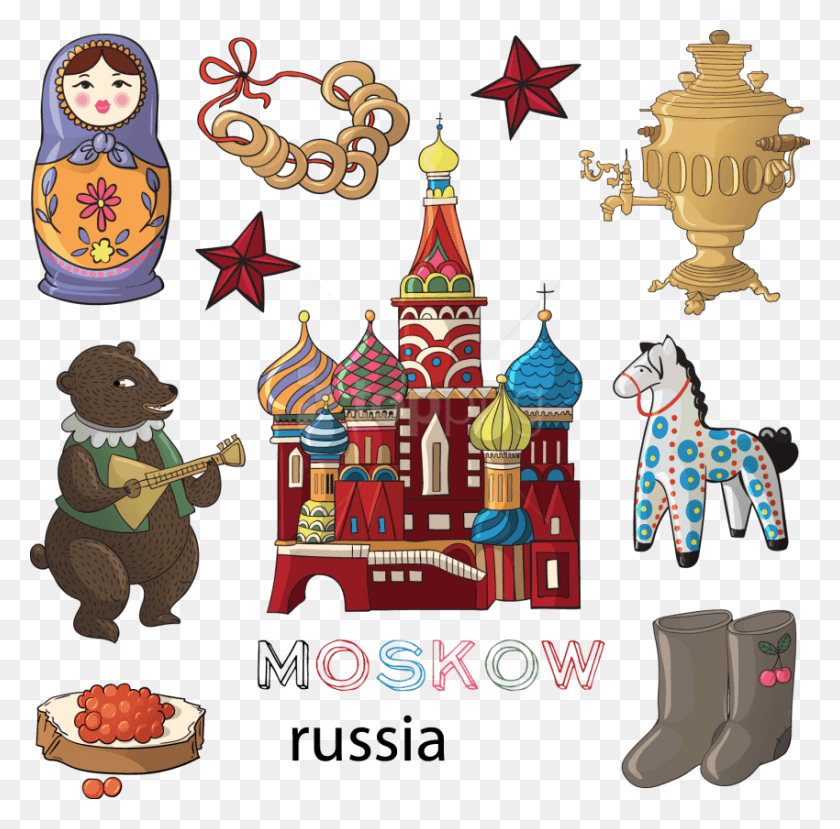 850x839 Hand Drawn Cartoon Style Russia Images Moscow Cartoon, Pottery, Jar, Food HD PNG Download