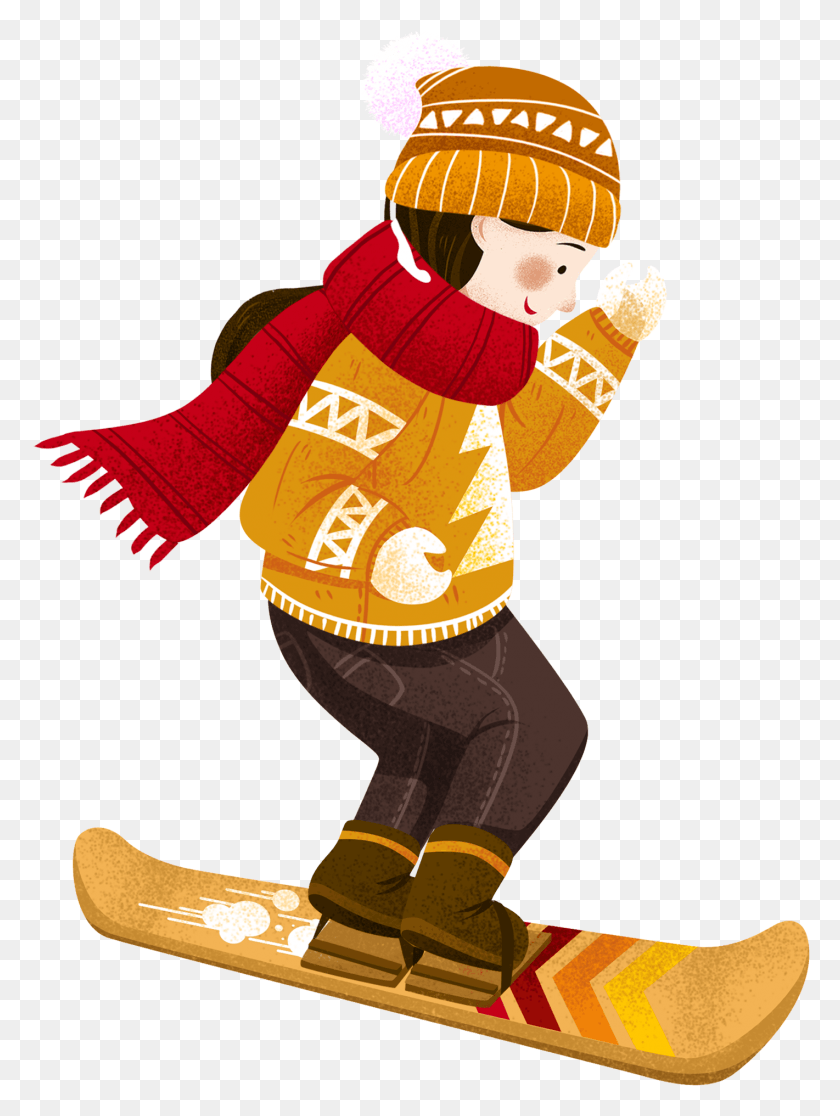 1421x1924 Hand Drawn Cartoon Winter Girl And Psd Nordic Skiing, Clothing, Apparel, Person HD PNG Download