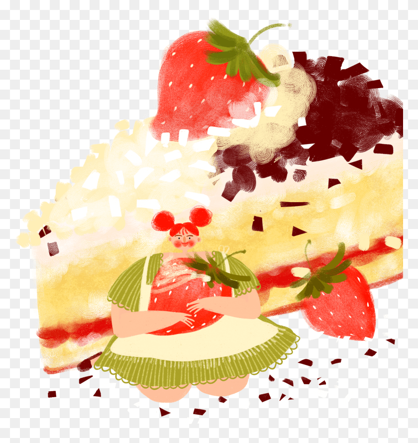 1570x1671 Hand Drawn Delicious Gourmet Strawberry Cake And Psd, Cream, Dessert, Food HD PNG Download
