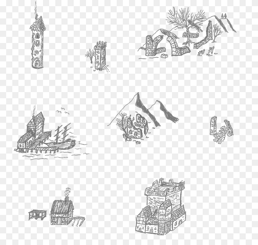 Hand Drawn Fantasy Map Elements, Art, Drawing, Stencil Sticker PNG