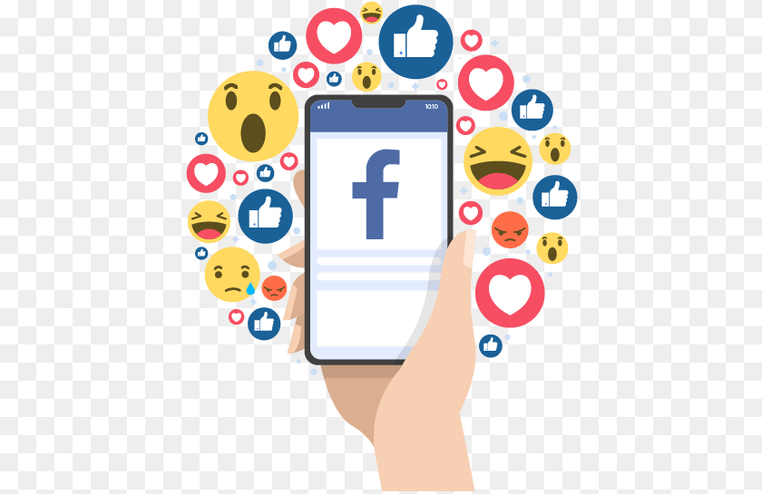 433x545 Hand Holding Phone With Facebook Logo On It Vendas Online Whatsapp, Text, Face, Head, Person Transparent PNG