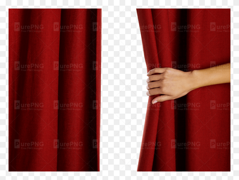 850x626 Hand Opening Red Curtain Peak Behind The Curtain, Book, Clothing, Apparel Descargar Hd Png