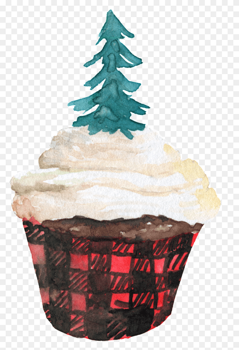 974x1459 Hand Painted Christmas Cup Cake Transparent Christmas Tree, Cream, Dessert, Food HD PNG Download