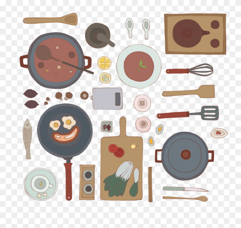 3025x2847 Hand Painted Daily Necessities Kitchen Utensils Pots HD PNG Download