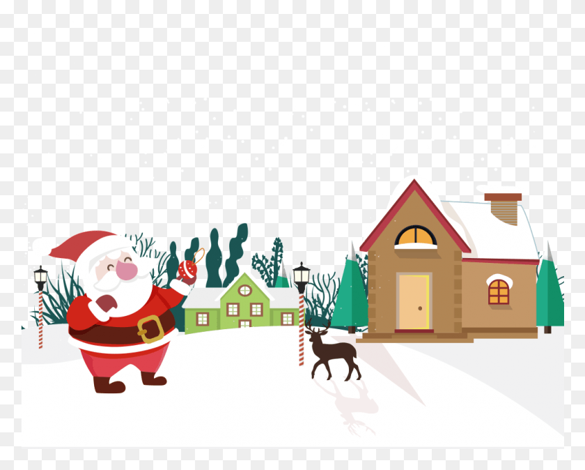 1025x807 Hand Painted Flat Santa Claus Decoration Vector, Outdoors, Nature, Dog HD PNG Download