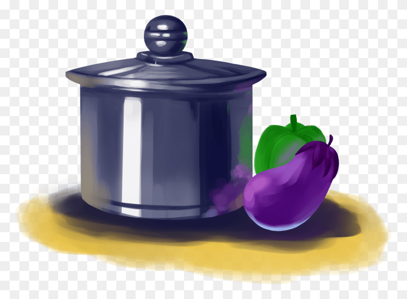 1621x1161 Hand Painted Kitchen Green Pepper Eggplant And Teapot, Plant, Pottery, Pot HD PNG Download