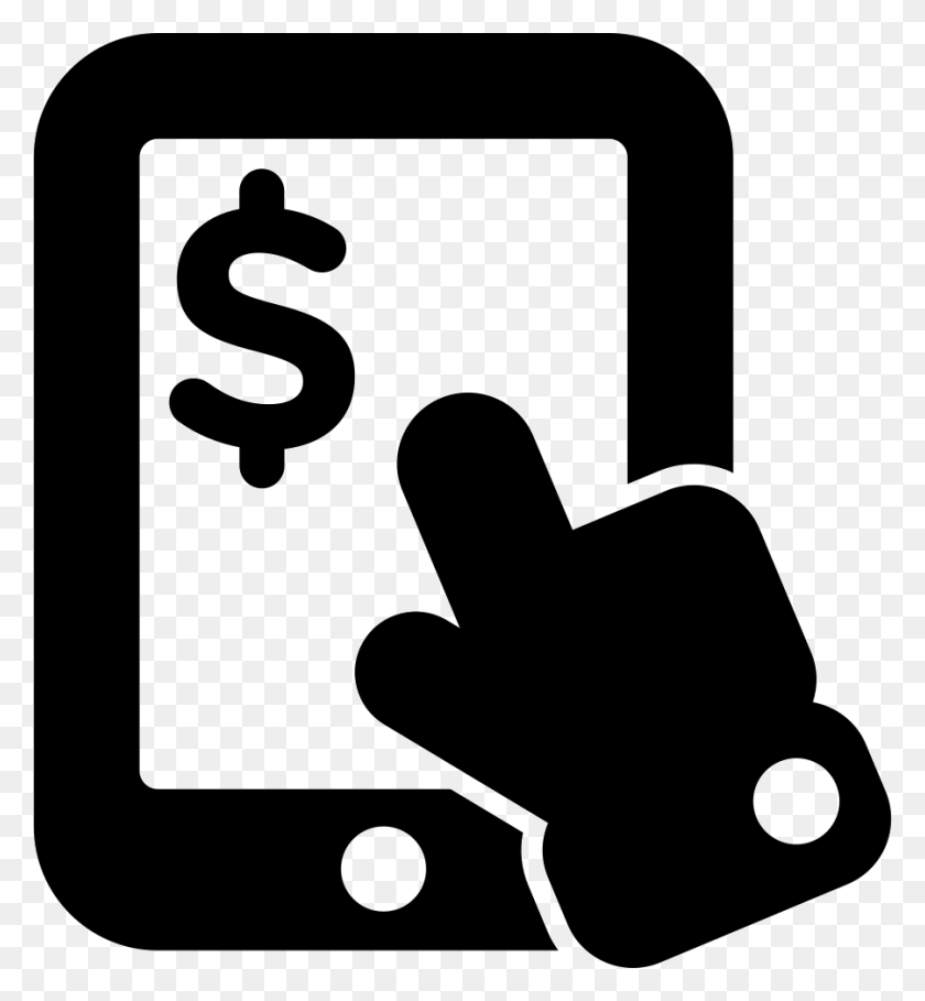 900x980 Hand Pointing To Dollar Sign On Tablet Device Comments Payment Icon Transparent Background, Symbol, Text, Stencil HD PNG Download