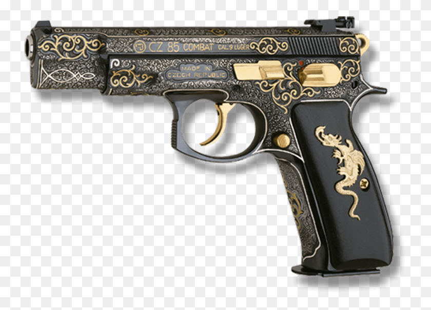 747x545 Handgun Image Gold And Black Gun, Weapon, Weaponry HD PNG Download