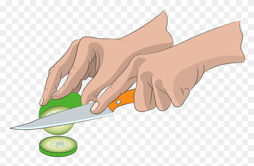 960x602 Hands Knife Hand Woman Nutrition Cucumber Cartoon, Axe, Tool, Weapon HD PNG Download