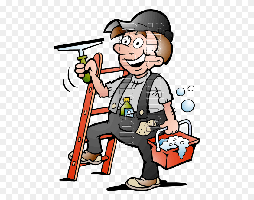 486x601 Handyman With Cleaning Supplies Window Cleaner Cartoon, Person, Human, Plumbing HD PNG Download