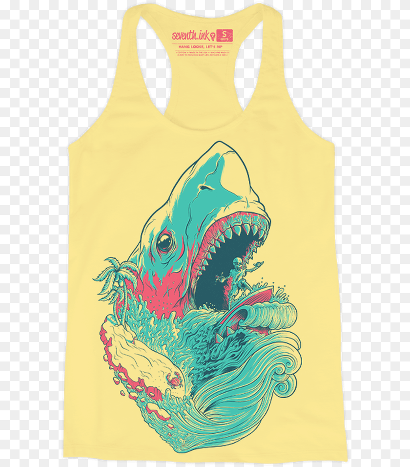 595x956 Hang Loose Let S Rip Women S Shark Racerback By Seventh French Paper Banana Split, Clothing, Tank Top, Person Transparent PNG