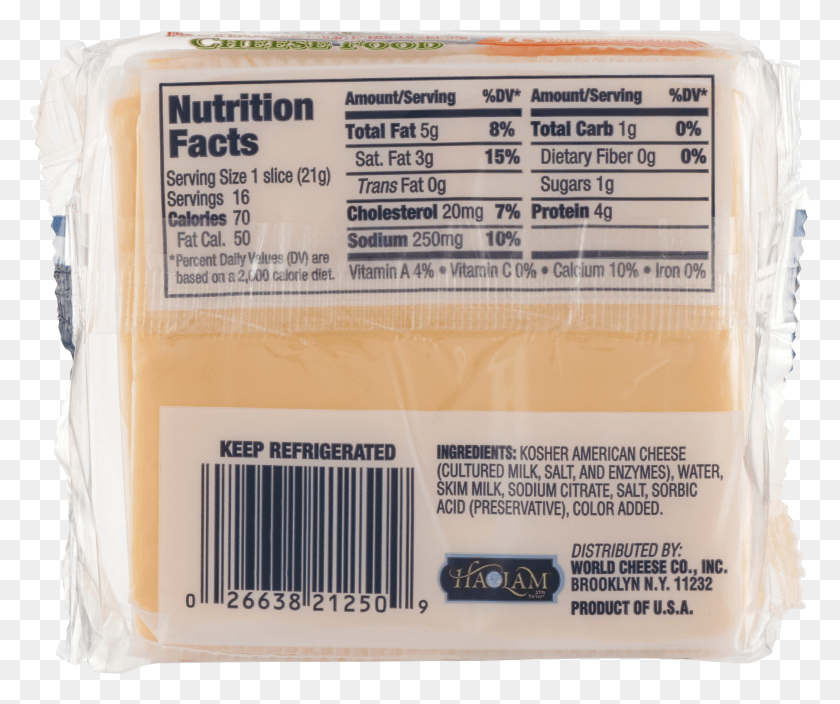 1800x1488 Haolam Sliced Pasteurized American Cheese 12 Oz Nutrition Label, Text, Carton, Box HD PNG Download
