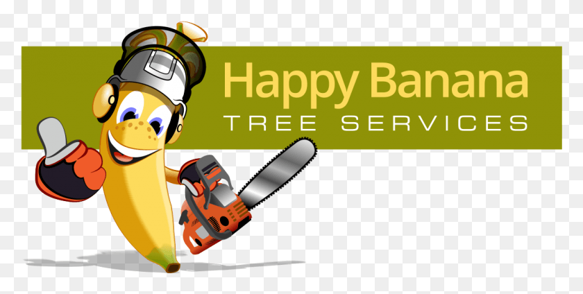 1109x518 Happy Banana Tree Services Logo Cartoon, Clothing, Apparel, Chain Saw HD PNG Download