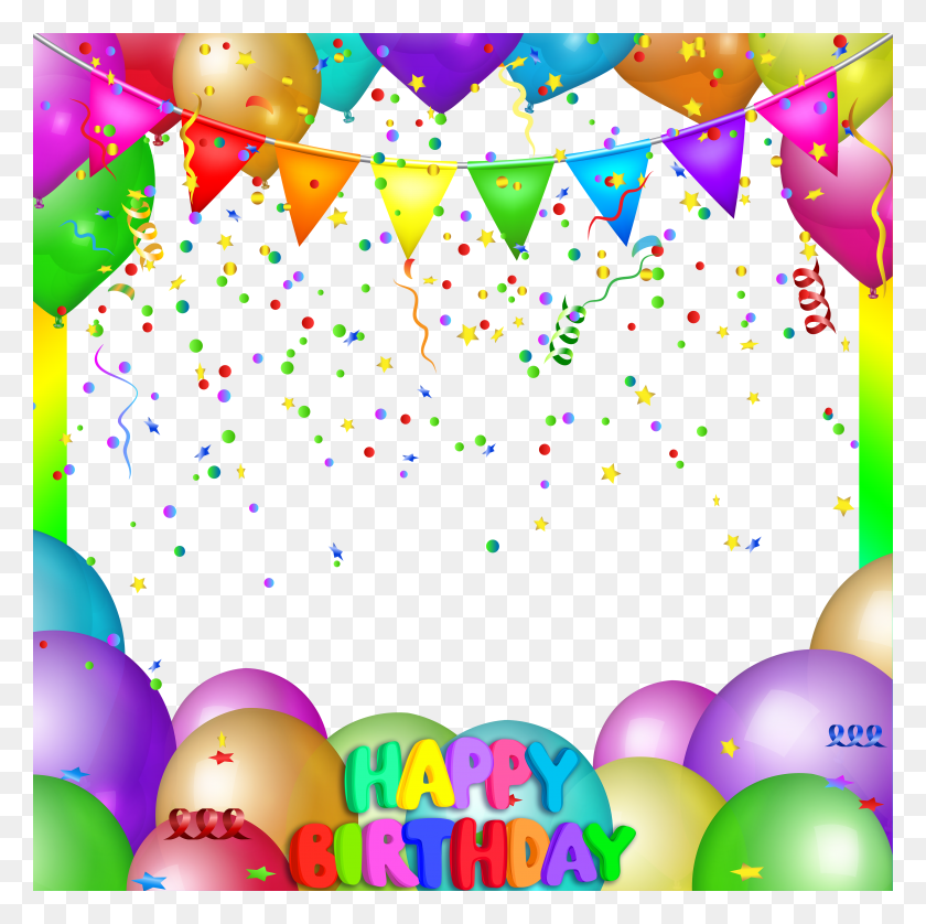 5000x4992 Happy Birthday Balloons Transparent Frame Happy Birthday Background HD PNG Download