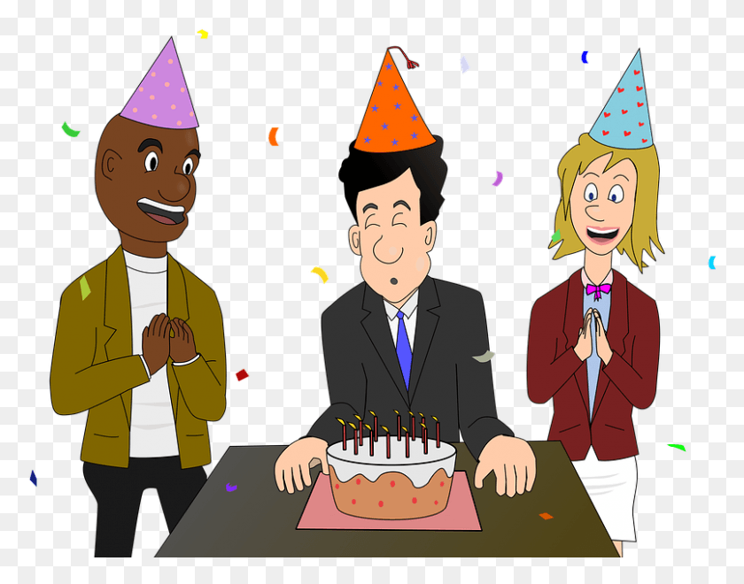 804x619 Happy Birthday Celebration Party Birthday Friends Cartoon, Clothing, Apparel, Party Hat HD PNG Download