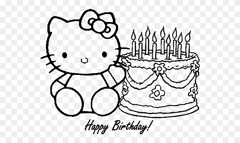 558x440 Раскраски С Днем Рождения 360Coloringpages Hello Kitty Birthday Coloring Pages, Grey, World Of Warcraft Hd Png Download