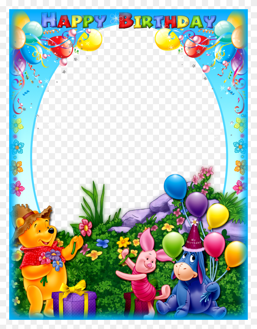 1500x1950 Happy Birthday Frame With Winnie The Pooh Happy Birthday Photo Frame, Graphics, Text HD PNG Download
