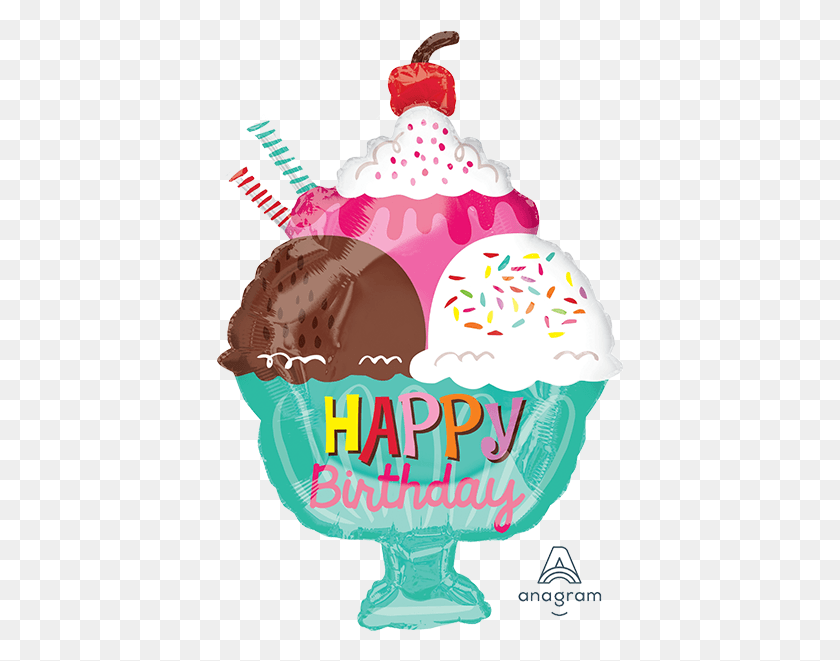 407x601 Happy Birthday Ice Cream Sundae Balloon Ice Cream Sundae Birthday, Cream, Dessert, Food HD PNG Download