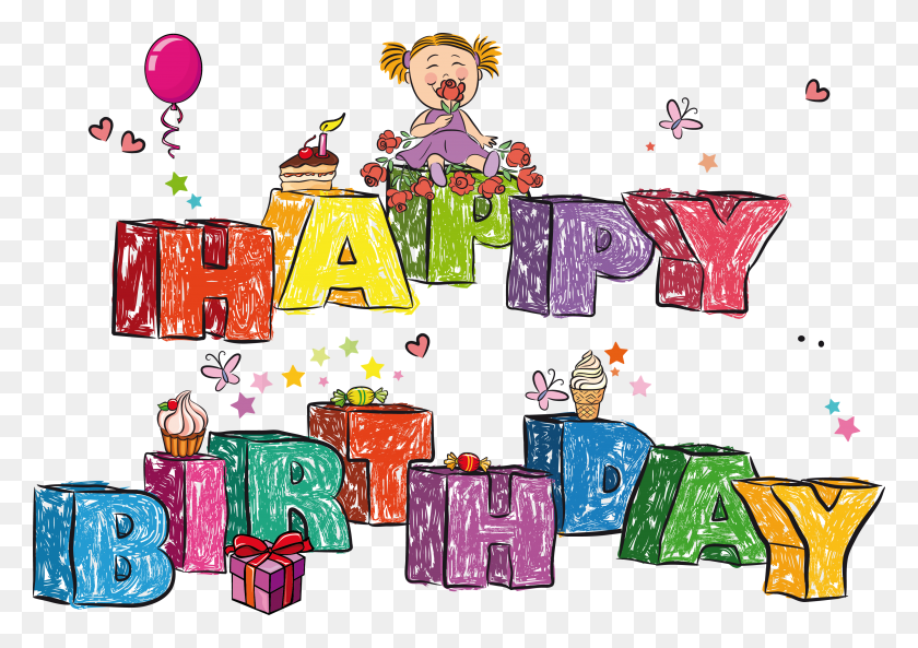 3559x2435 Happy Birthday Images Kids Http Beautiful Children39s Day Drawing, Doodle HD PNG Download