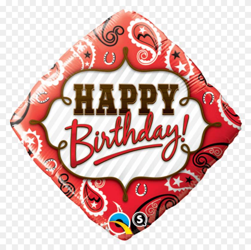 1000x1000 Descargar Png Feliz Cumpleaños Remolinos Rojos Globo De Lámina De Diamante Feliz Cumpleaños Bandana Roja, Etiqueta, Texto, Logotipo Hd Png