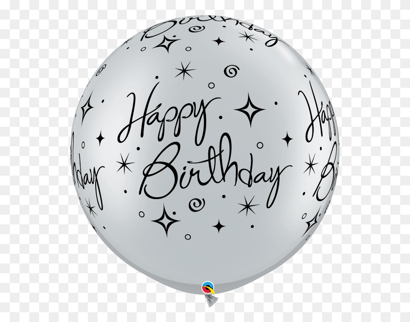554x600 Happy Birthday Silver Black And White Birthday Balloons, Text, Handwriting, Sphere HD PNG Download