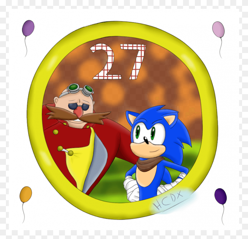 850x820 Descargar Png Feliz Cumpleaños A Sonic Y Eggy De Dibujos Animados, Bola, Globo, Texto Hd Png