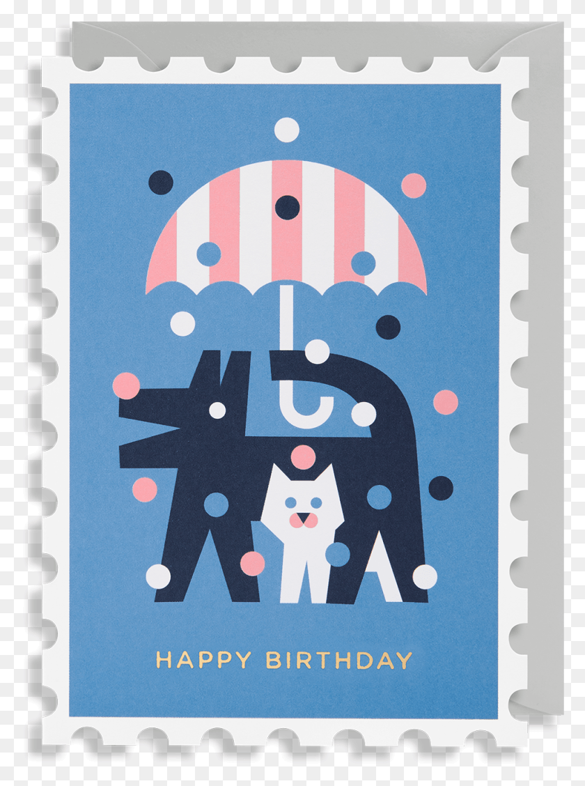 969x1328 Happy Birthday With Cat Border Postage Stamp, Poster, Advertisement, Envelope HD PNG Download
