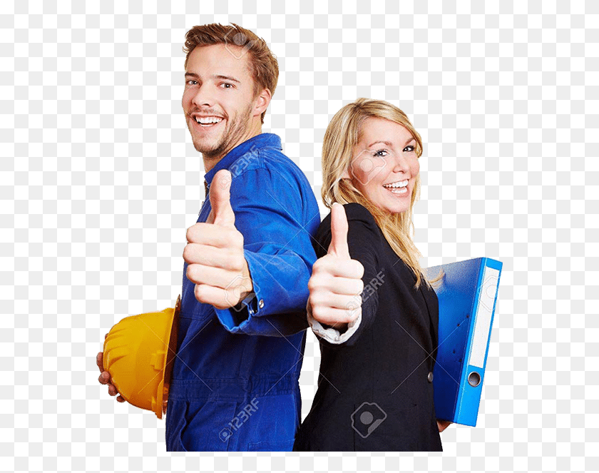 571x603 Happy Construction Worker In Overall And Business Construction Girl Thumb Up, Thumbs Up, Person, Finger HD PNG Download