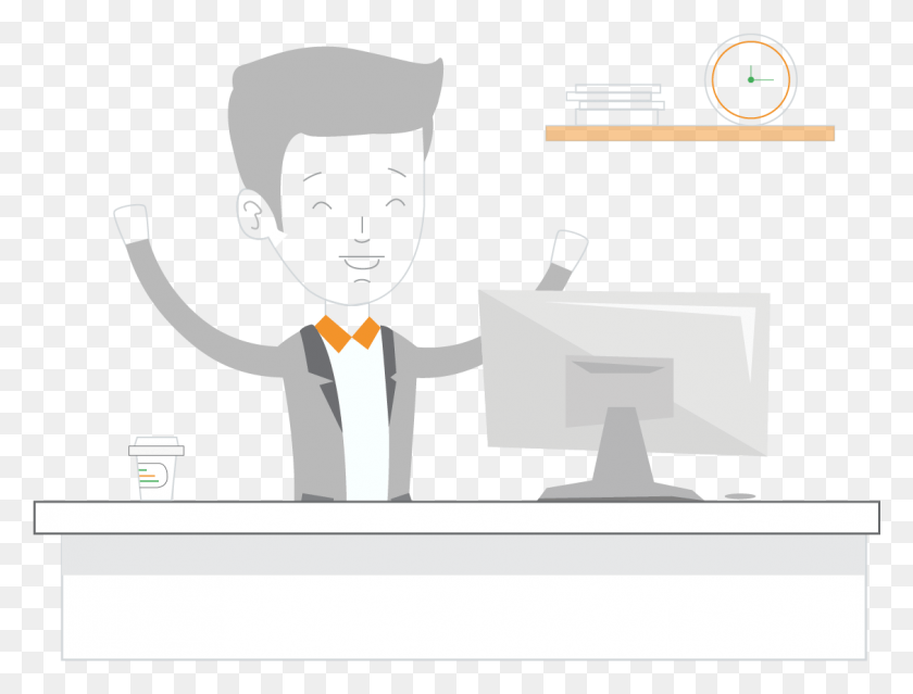 1129x839 Happy Developer And Customer Client With Working Software Cartoon, Person, Human, Waiter HD PNG Download