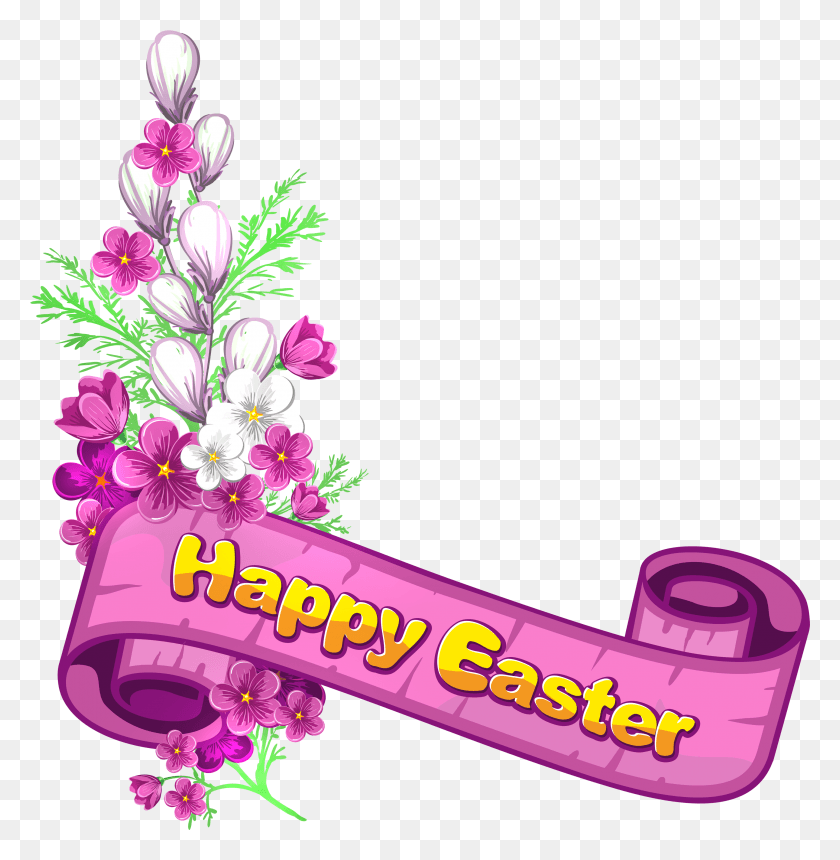 2879x2955 Happy Easter Banner, Graphics, Floral Design HD PNG Download