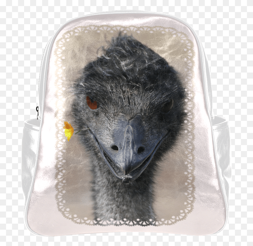 701x754 Happy Emu With Yellow Flower Multi Pockets Backpack Messenger Bag, Animal, Bird, Beak HD PNG Download
